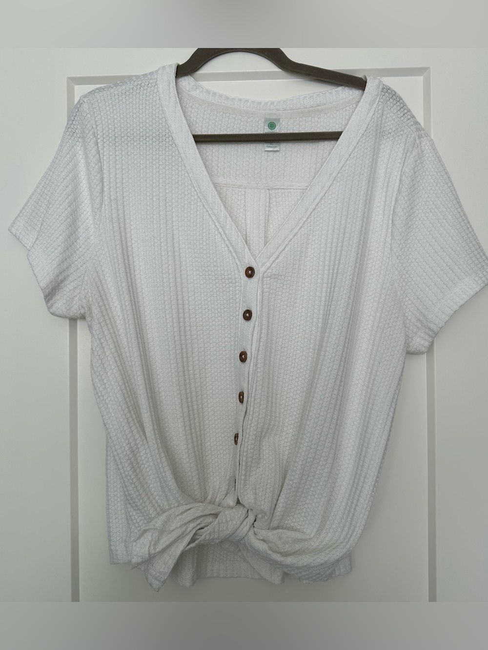 Aventura White Short-Sleeve Button Tie Front Top